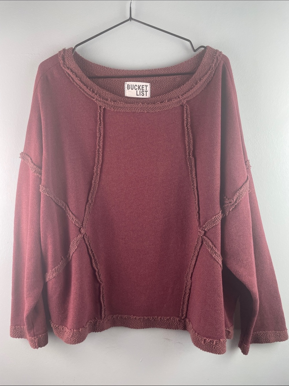 Bucket List Oversized Maroon Pullover Sweatshirt Size S